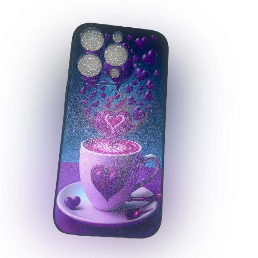 iPhone 15 pro coffee Purple Heart love soft phone case NWT